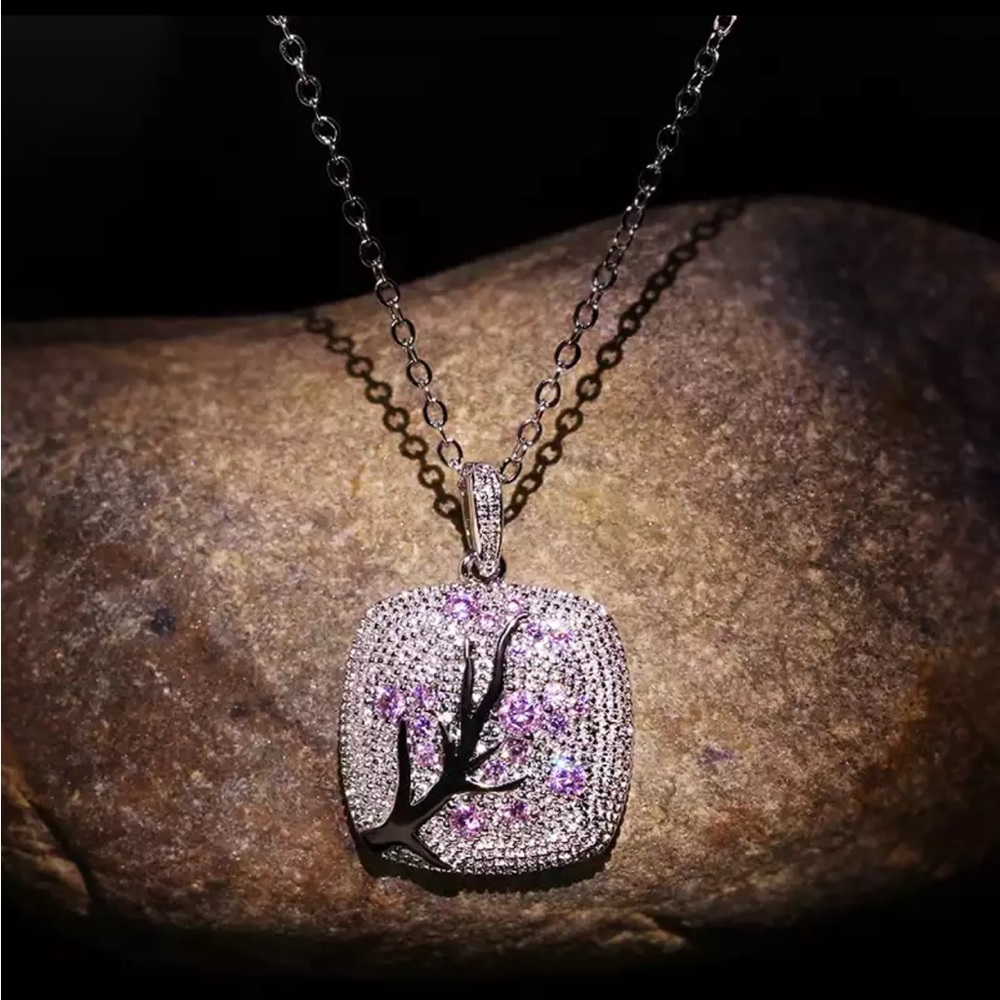 New Trendy Elegant Plum Tree Branch Blossom Charm Necklace - Picture 1 of 10